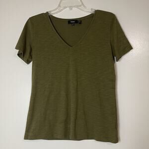 THEORY dark green vneck short sleeve tshirt size small